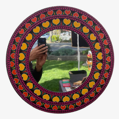 Espejo de pared con corazones Dot Art Mandala pintura acrílica hecha a mano