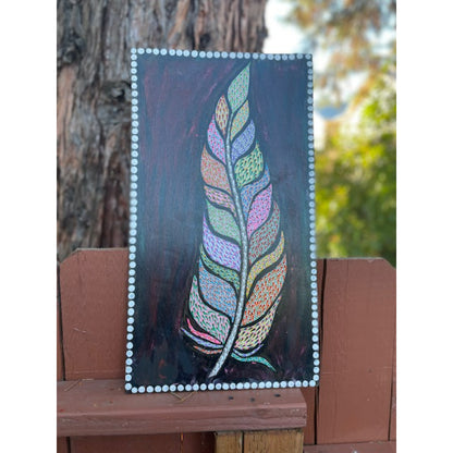 Feather Colorful Intricate Dot Art on Plywood Home Office Art Work