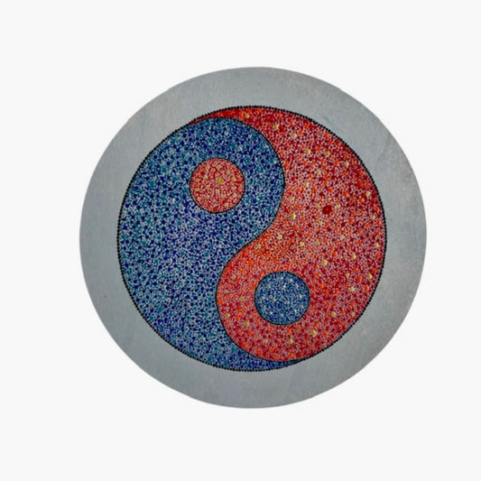 Pintura acrílica Yin Yang Water and Fire Dot Art hecha a mano