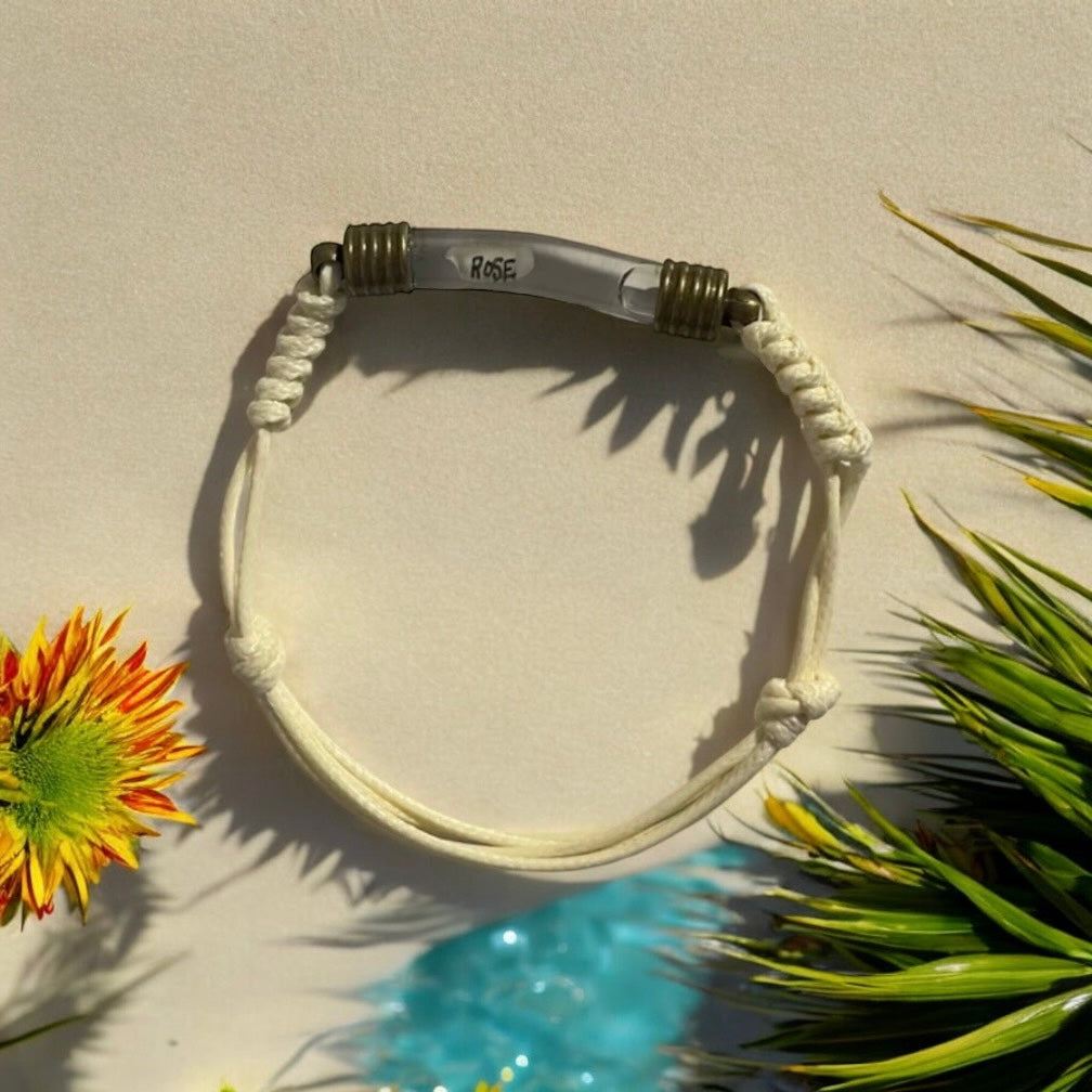 Pulsera unisex para hombre y mujer, color blanco, escritura en arroz, joyería de regalo hecha a mano