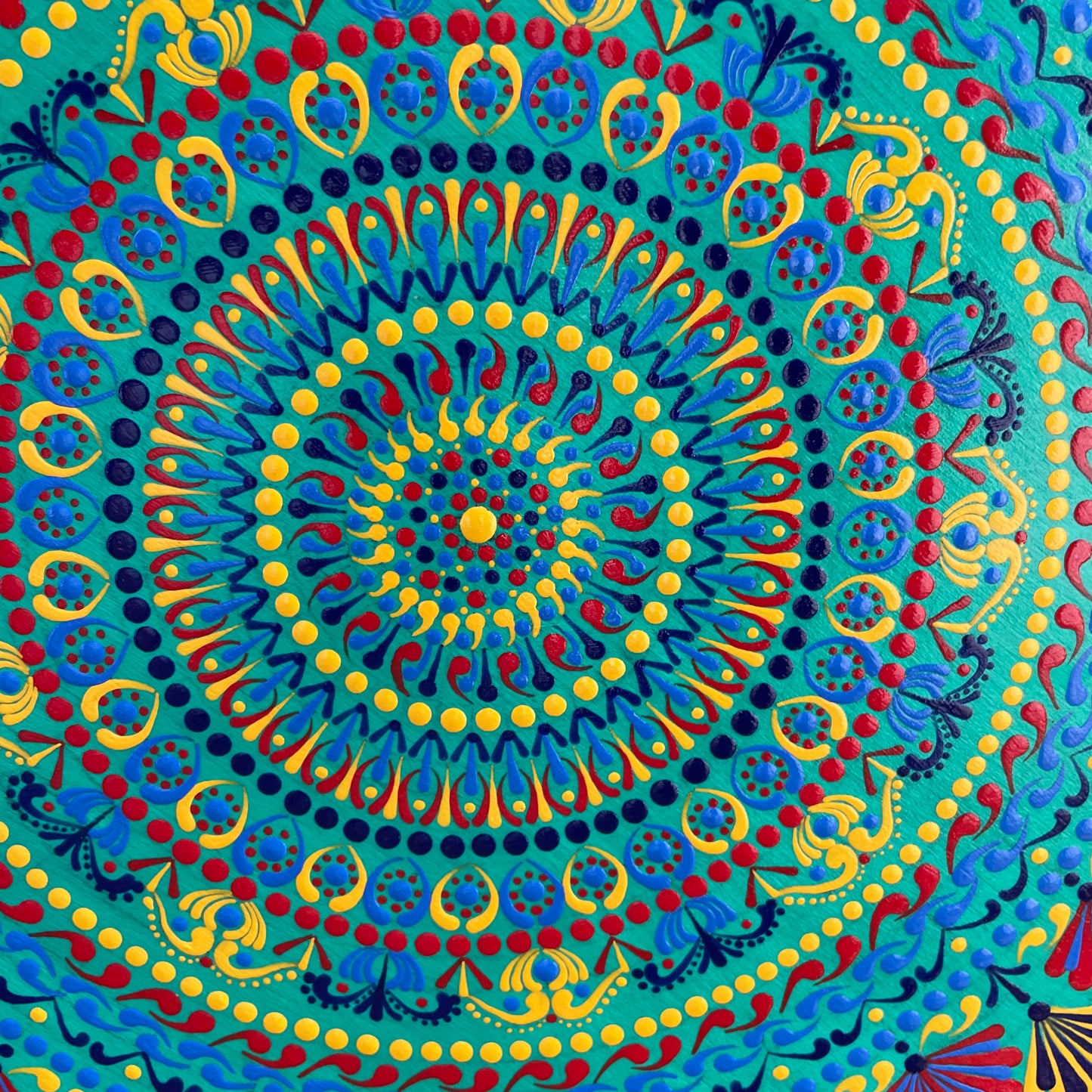 Mandala con espejos Dot Art Naranja Mar Verde y Azul Colores Pintura acrílica hecha a mano