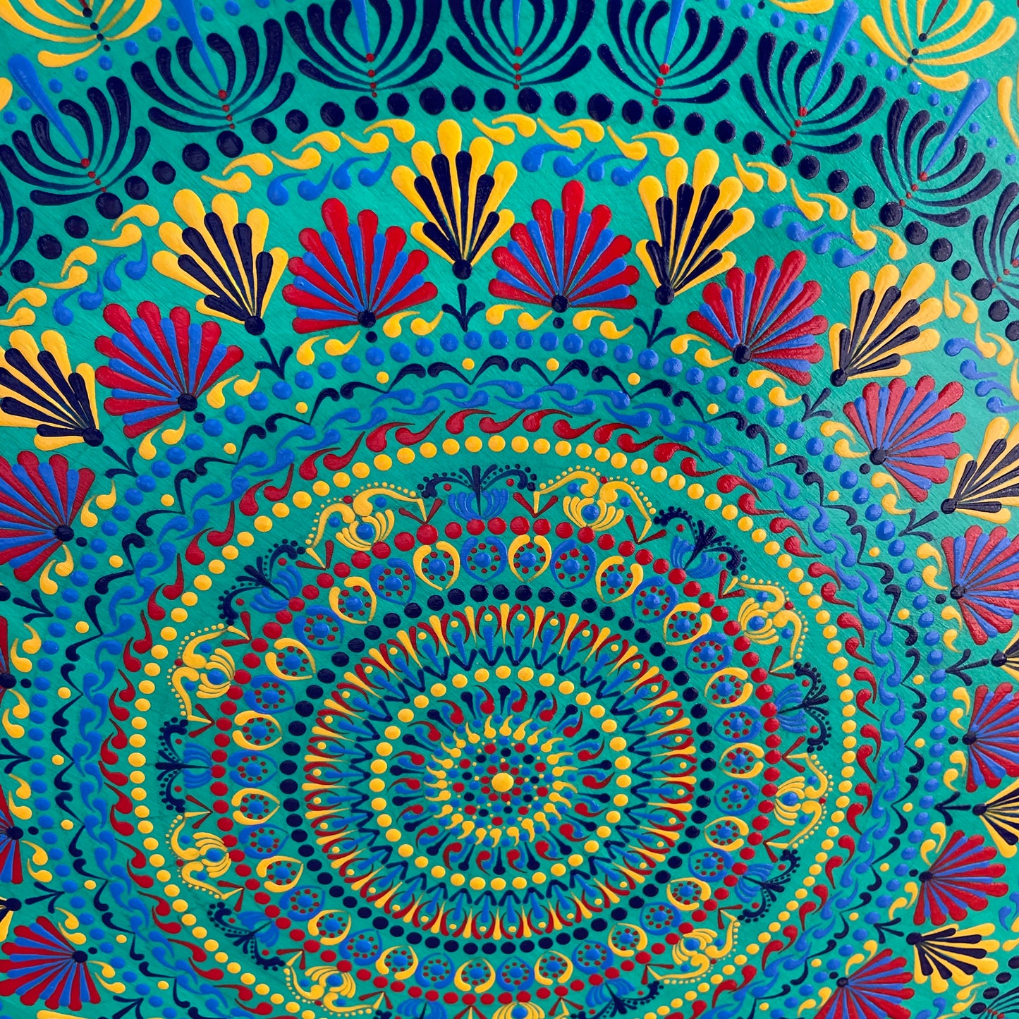 Mandala con espejos Dot Art Naranja Mar Verde y Azul Colores Pintura acrílica hecha a mano