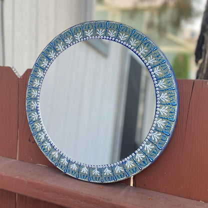 Wall Mirror Blue Gold White Dot art Home Decor Handmade Art