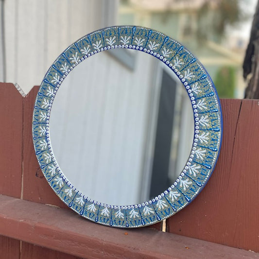 Wall Mirror Blue Gold White Dot art Home Decor Handmade Art