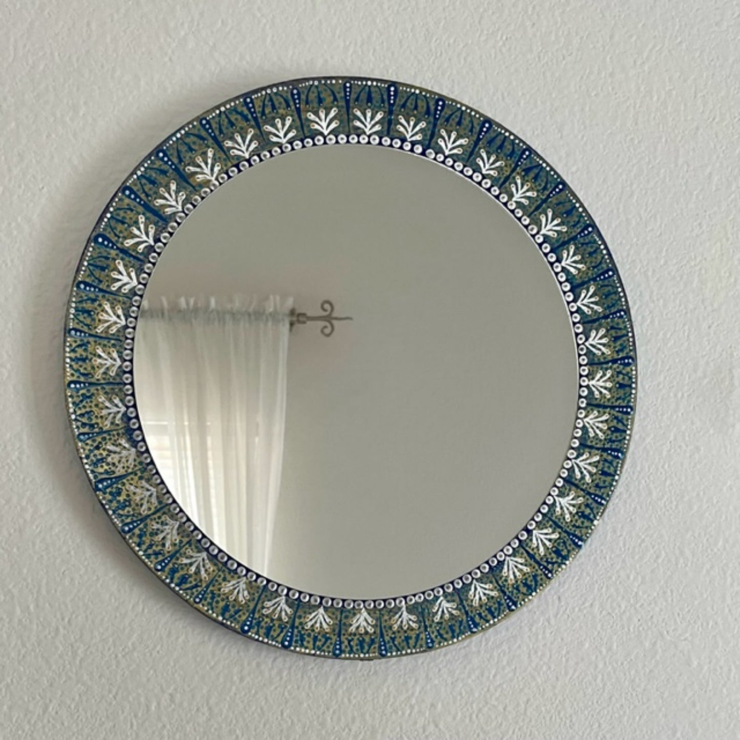 Espejo de pared azul oro blanco punto arte decoración del hogar arte hecho a mano