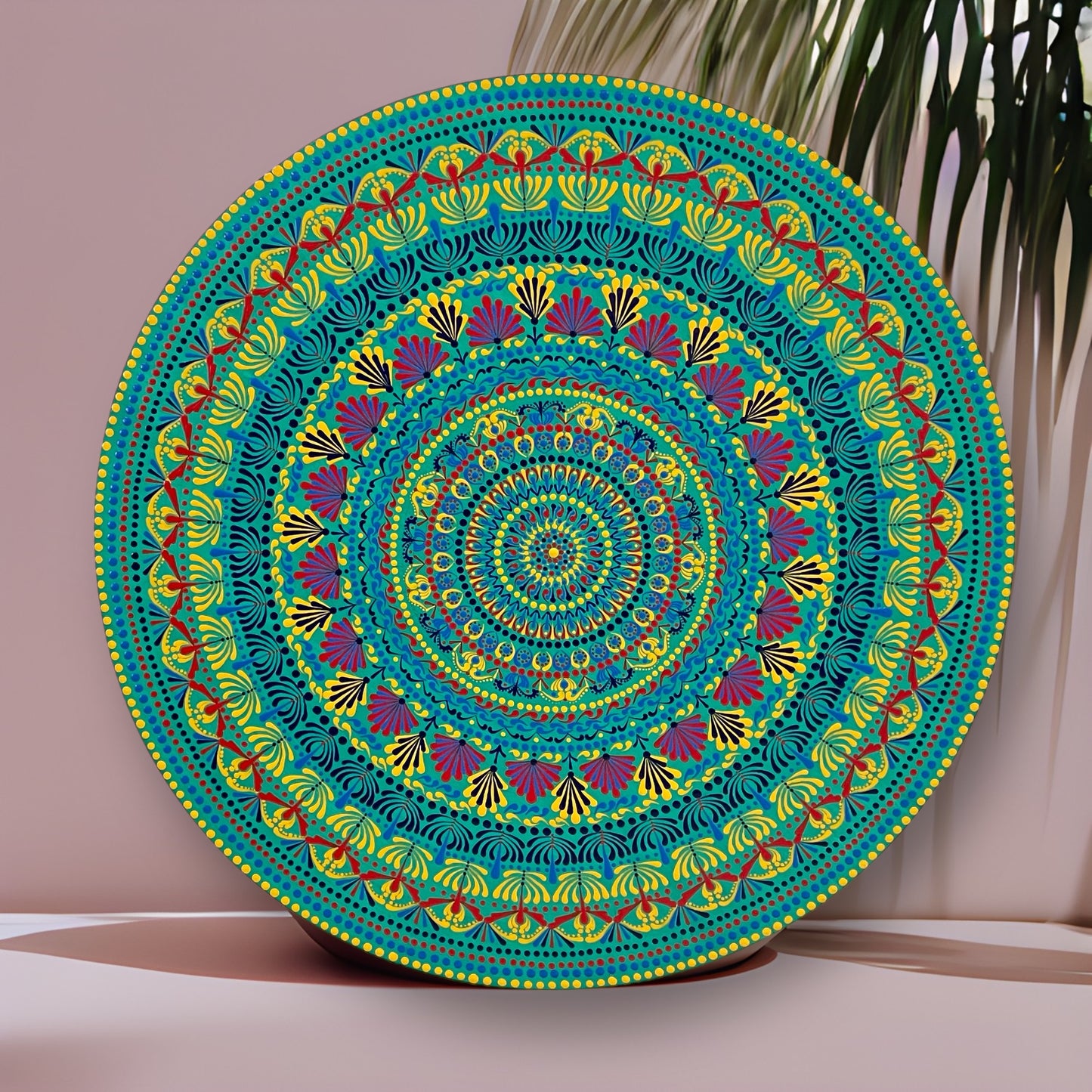 Mandala con espejos Dot Art Naranja Mar Verde y Azul Colores Pintura acrílica hecha a mano