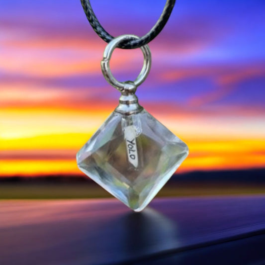 Diamond Shape Necklace or Keychain Writing on Rice Jewelry