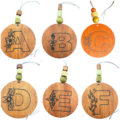 Christmas Tree Ornaments | Rearview Mirror Hanging | Wood-Burned Letter Ornament with Positive Word