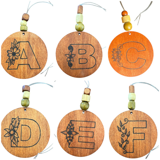 Christmas Tree Ornaments | Rearview Mirror Hanging | Wood-Burned Letter Ornament with Positive Word