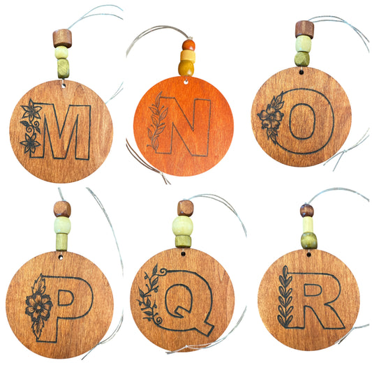 Christmas Tree Ornaments | English Alphabets | Wood-Burned Letter Ornament with Positive Word