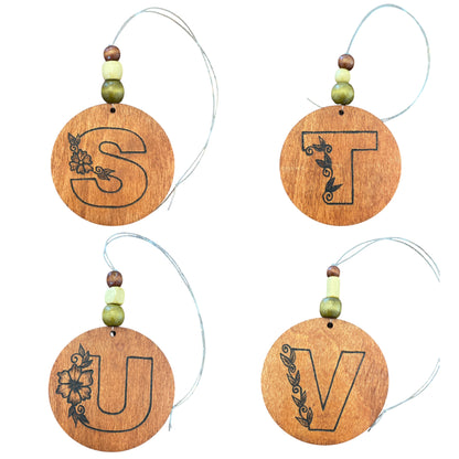 Christmas Tree Ornaments | English Alphabets | Wood-Burned Letter Ornament with Positive Word
