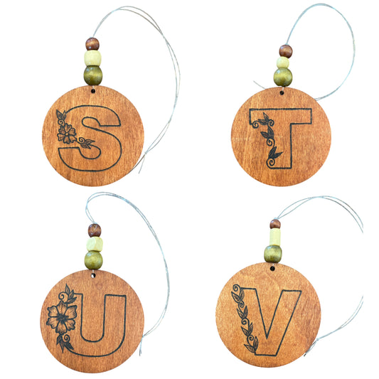 Christmas Tree Ornaments | English Alphabets | Wood-Burned Letter Ornament with Positive Word