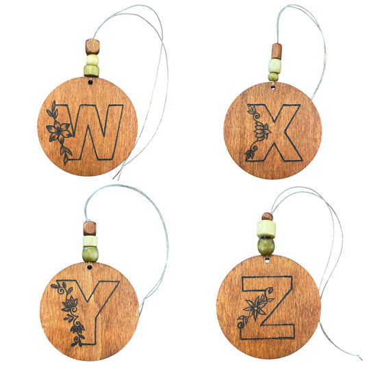 Christmas Tree Ornaments | English Alphabets | Wood-Burned Letter Ornament with Positive Word