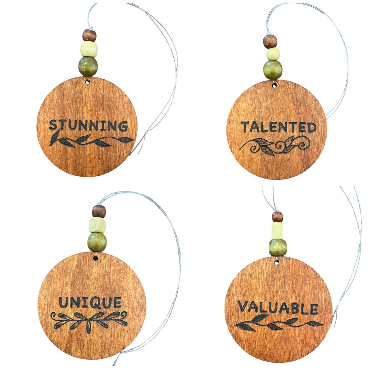 Christmas Tree Ornaments | English Alphabets | Wood-Burned Letter Ornament with Positive Word