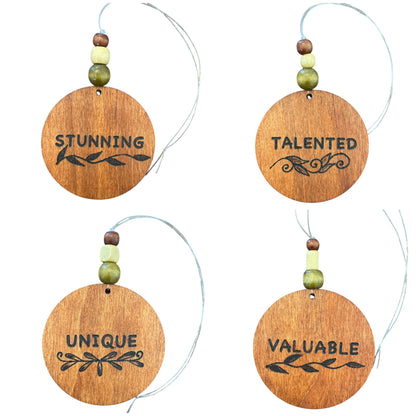 Christmas Tree Ornaments | English Alphabets | Wood-Burned Letter Ornament with Positive Word