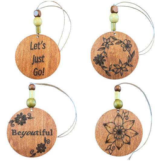 Christmas Tree Ornaments | Wood-Burned | Positive Quotes | Floral Designs