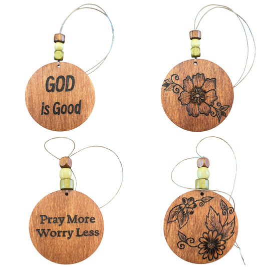 Christmas Tree Ornaments | Wood-Burned | Positive Quotes | Floral Designs