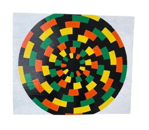 Ilusión óptica en arte de pared de madera contrachapada