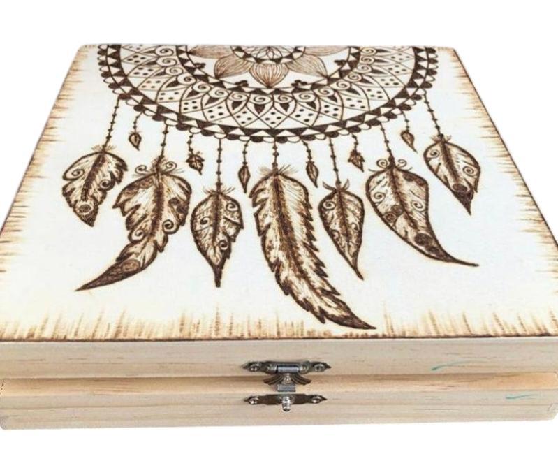 Dream Catcher Keepsake Box Arte quemado en madera