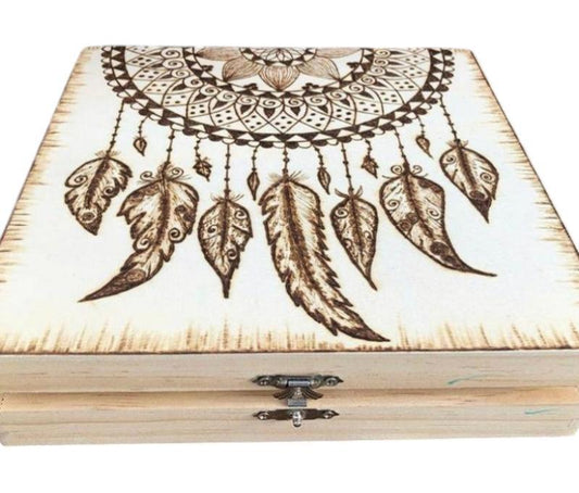 Dream Catcher Keepsake Box Arte quemado en madera