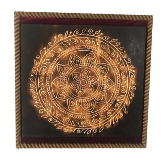 Decoración de pared quemada en madera de mandala tallada en madera contrachapada