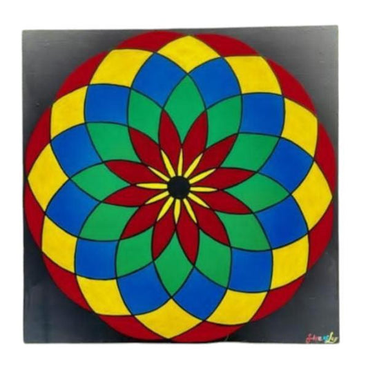 Mandala de ilusión óptica en arte de pared quemado en madera contrachapada de abedul