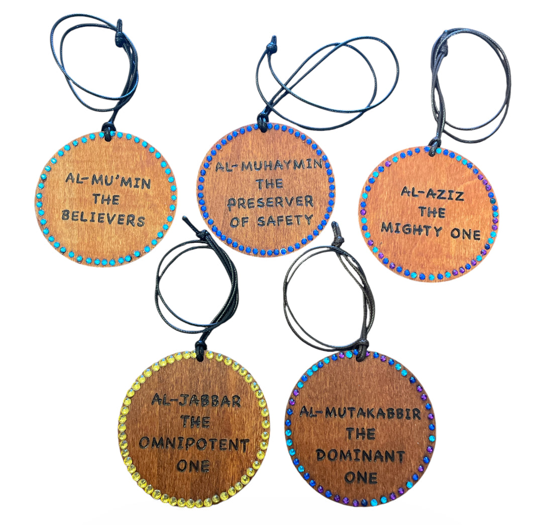 Allah’s Names Arabic Calligraphy with English Translation Ornament/Car Hanging