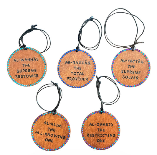 Allah’s Names Arabic Calligraphy with English Translation | Car Hanging Accessories
