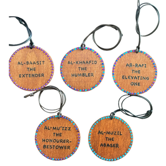 Allah’s Names Arabic Calligraphy with English Translation | Rear View Mirror Hanging