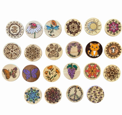 Wood Coasters| Wood Burned and Painted Designs| Handmade