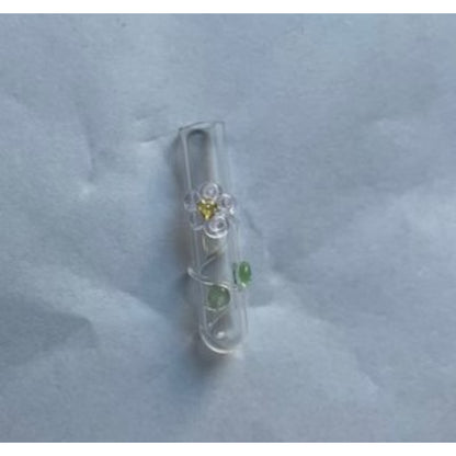 Pink Flower with Vines Necklace or Keychain Writing on Rice Handmade Jewelry