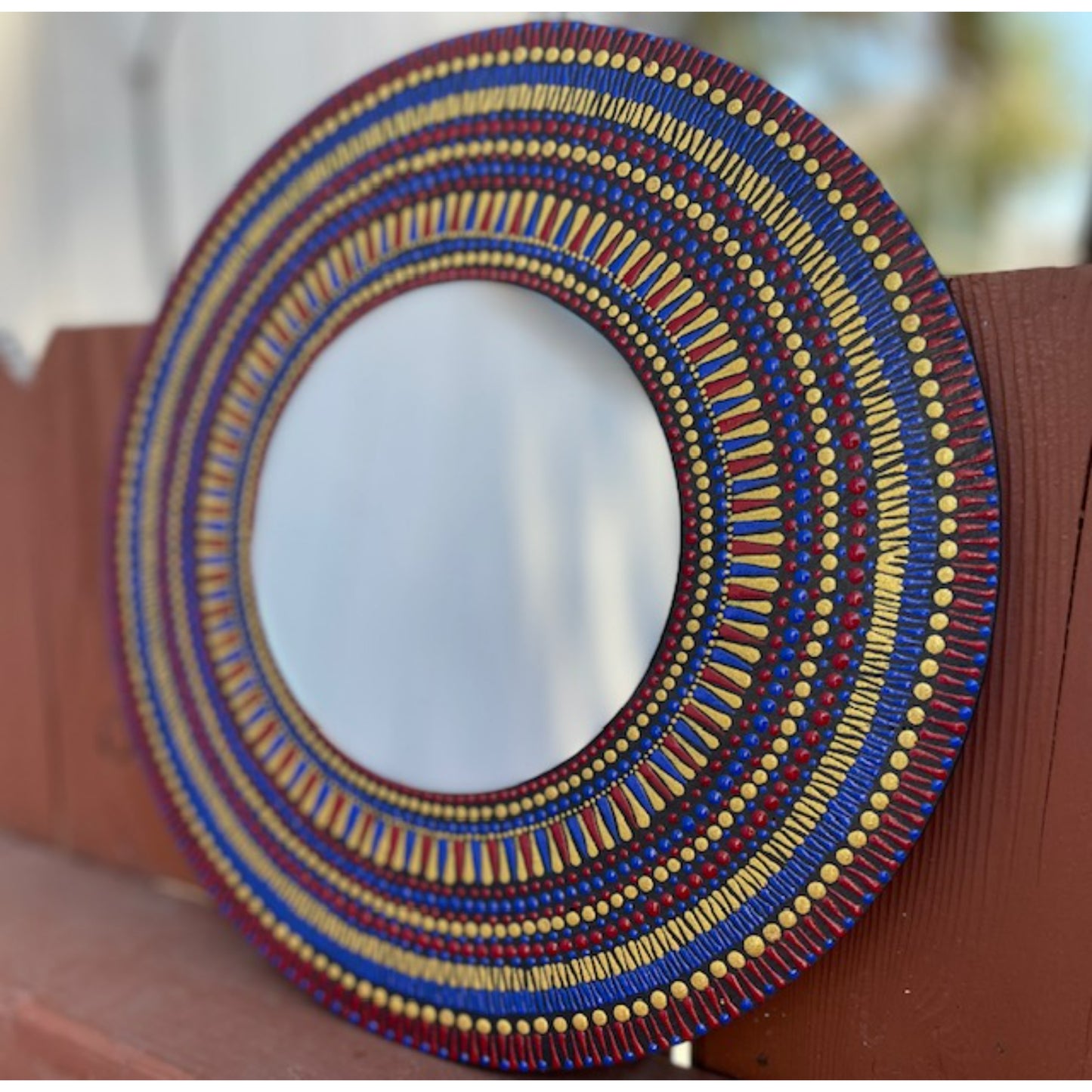Espejo decoración de pared Dot Art Mandala pintado a mano trabajo de arte de oficina en casa