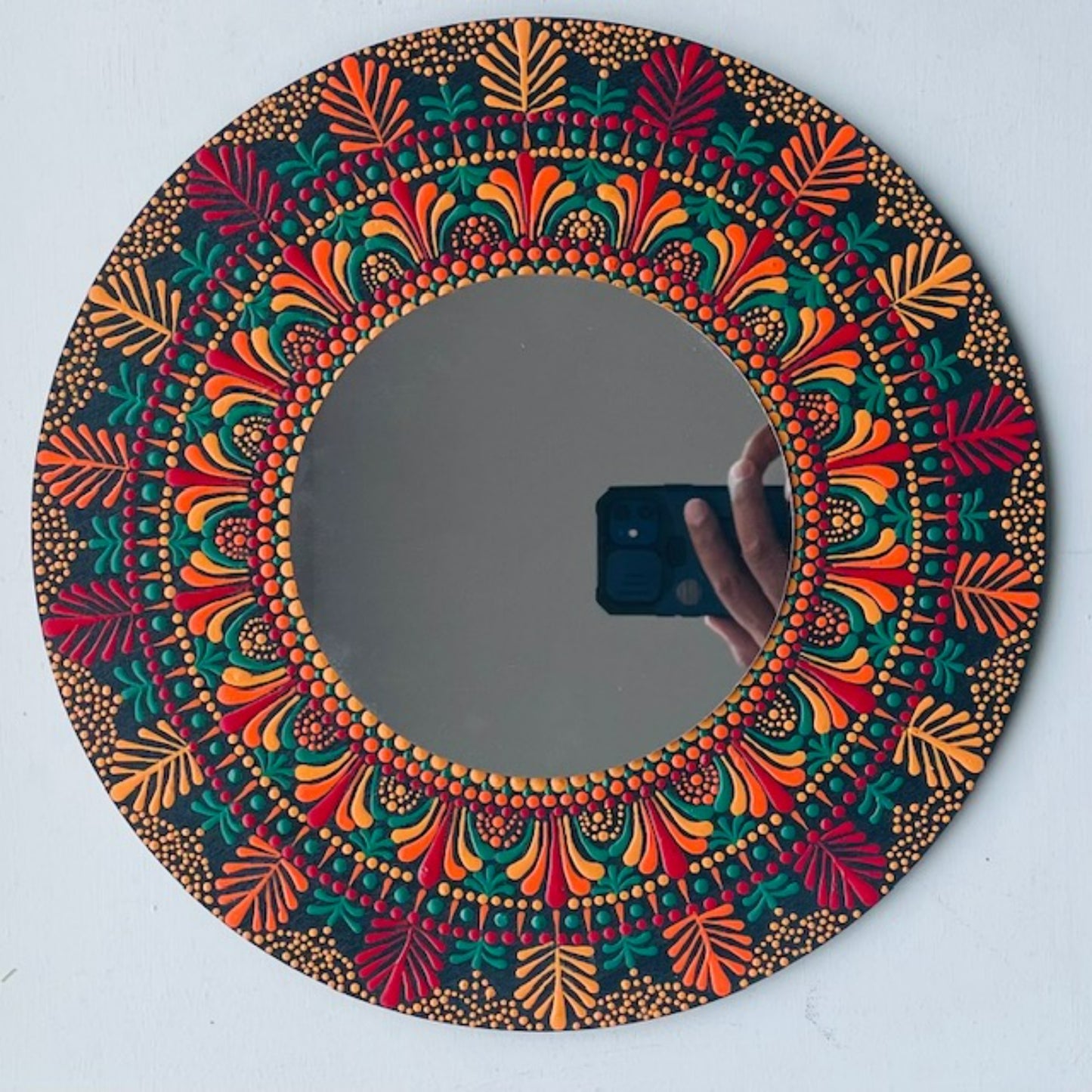 Espejos de pared Dot Art Mandala Colores vibrantes Pintura acrílica hecha a mano Trabajo de arte en el hogar y la oficina