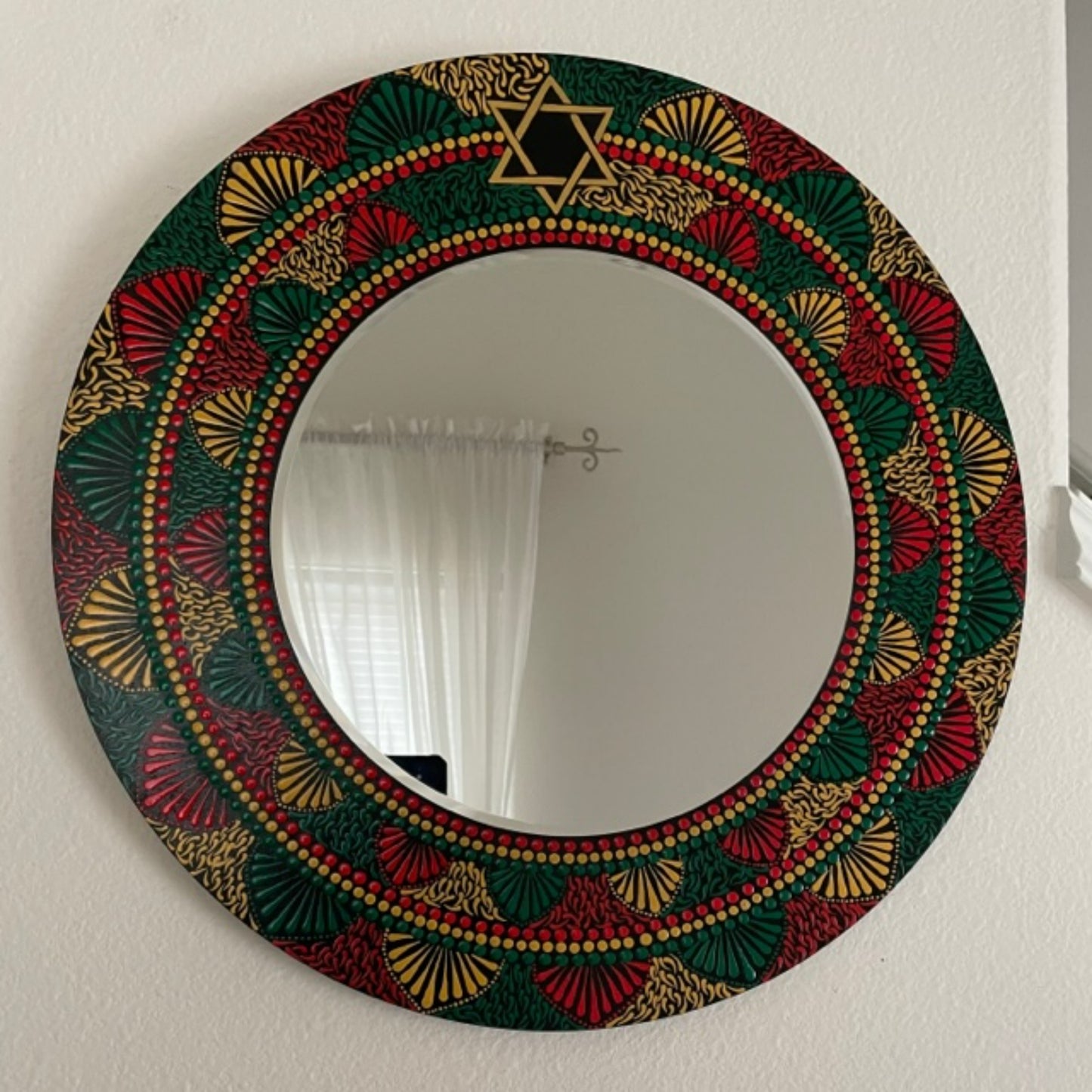Decorative Wall Mirror Dot Art Hand Made Ethiopian Flag with Star of David- Custom