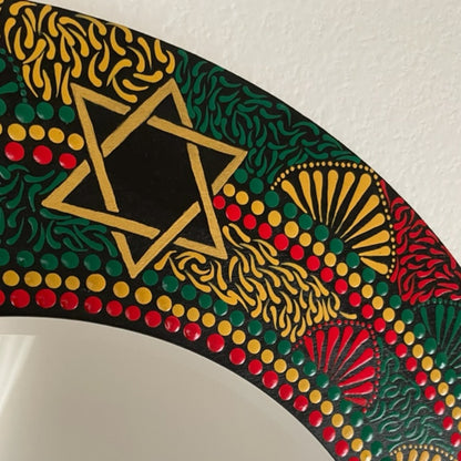 Decorative Wall Mirror Dot Art Hand Made Ethiopian Flag with Star of David- Custom