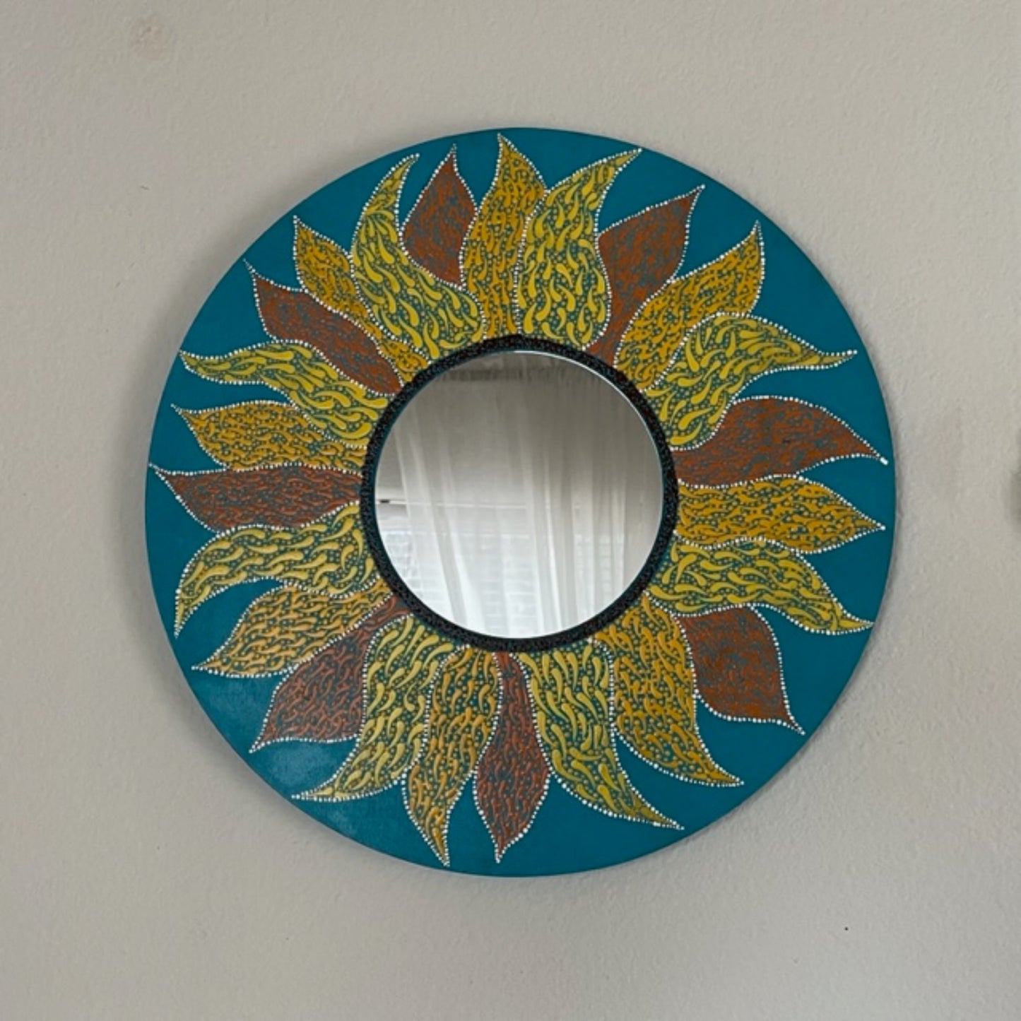 Sunflower Fall Decor Wall Mirror Dot Art Handmade
