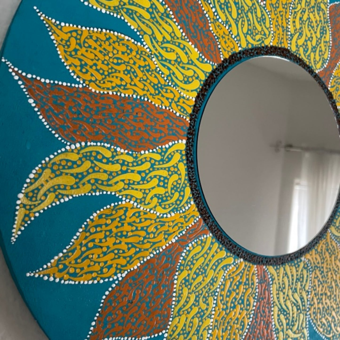 Sunflower Fall Decor Wall Mirror Dot Art Handmade