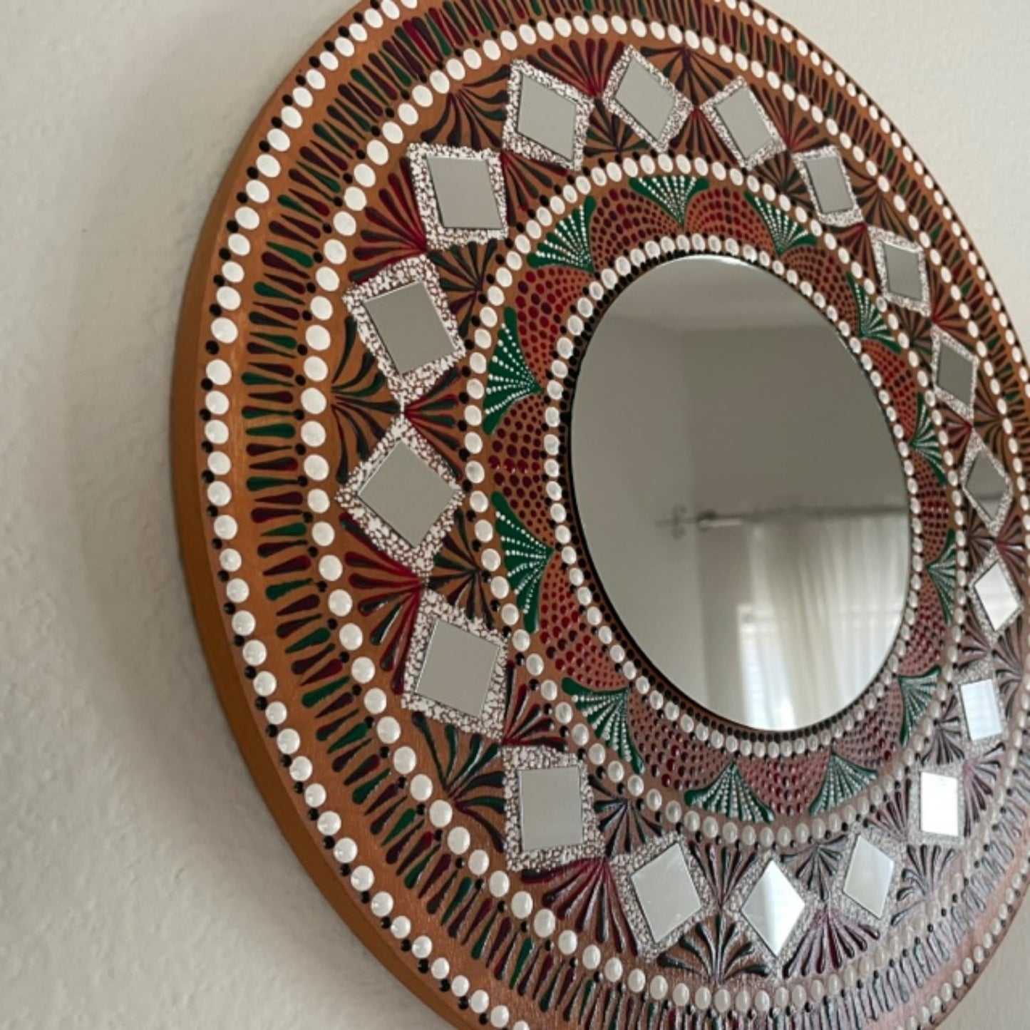 Espejo de pared Decoración del hogar Trabajo de arte de punto hecho a mano Pintura acrílica Espejos pequeños