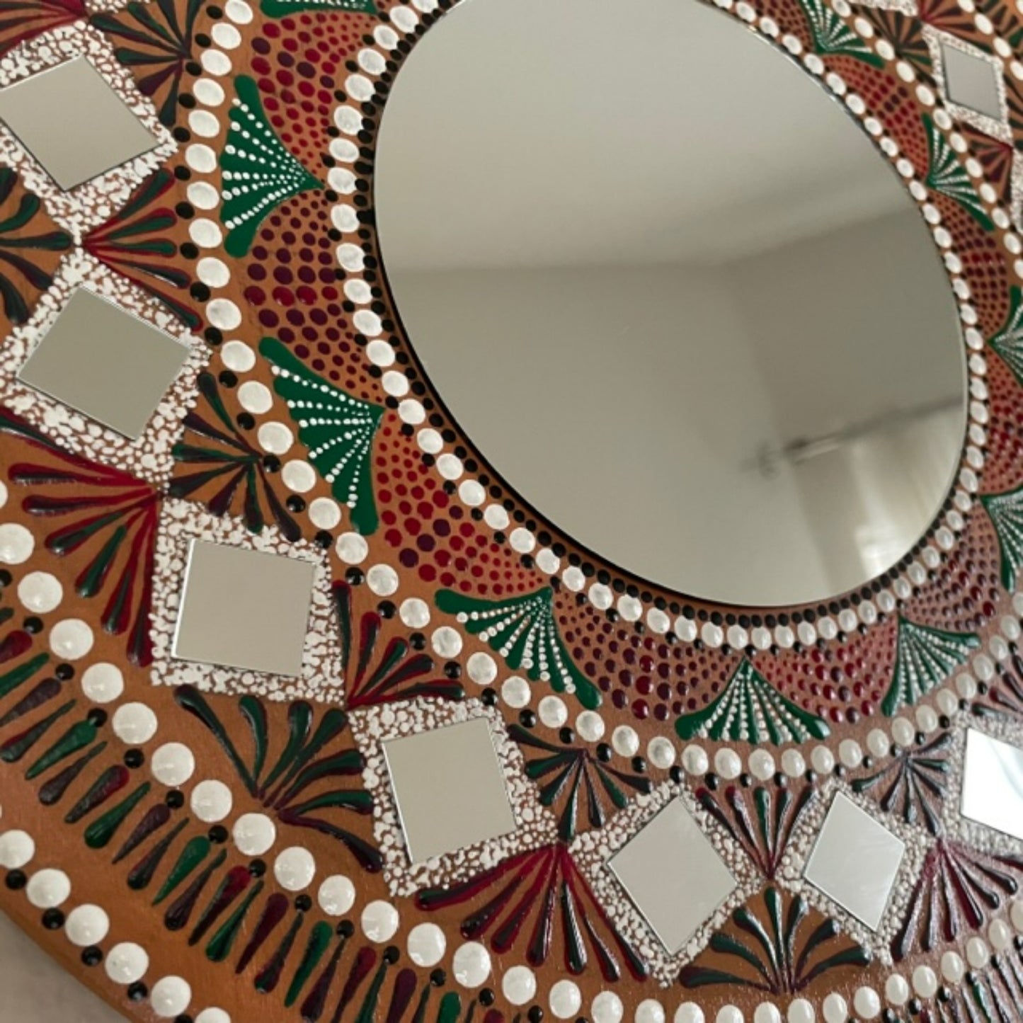 Espejo de pared Decoración del hogar Trabajo de arte de punto hecho a mano Pintura acrílica Espejos pequeños