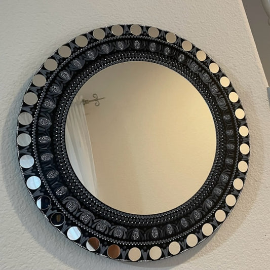 Black and White Mirror Dot Art Mandala Handmade Acrylic Painting Wall Art Decor