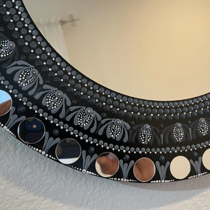 Espejo blanco y negro Dot Art Mandala Pintura acrílica hecha a mano Arte de la pared Decoración