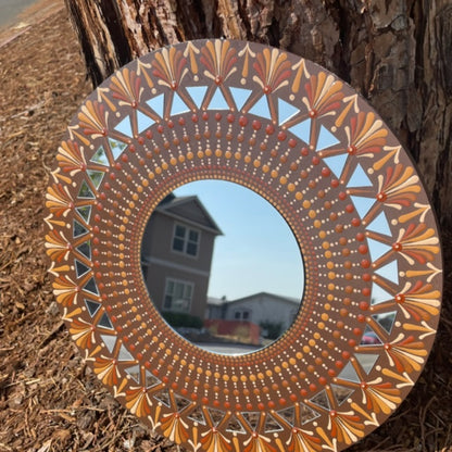 Marrón y bronceado espejo punto arte mandala pintura acrílica hecha a mano decoración de arte de pared