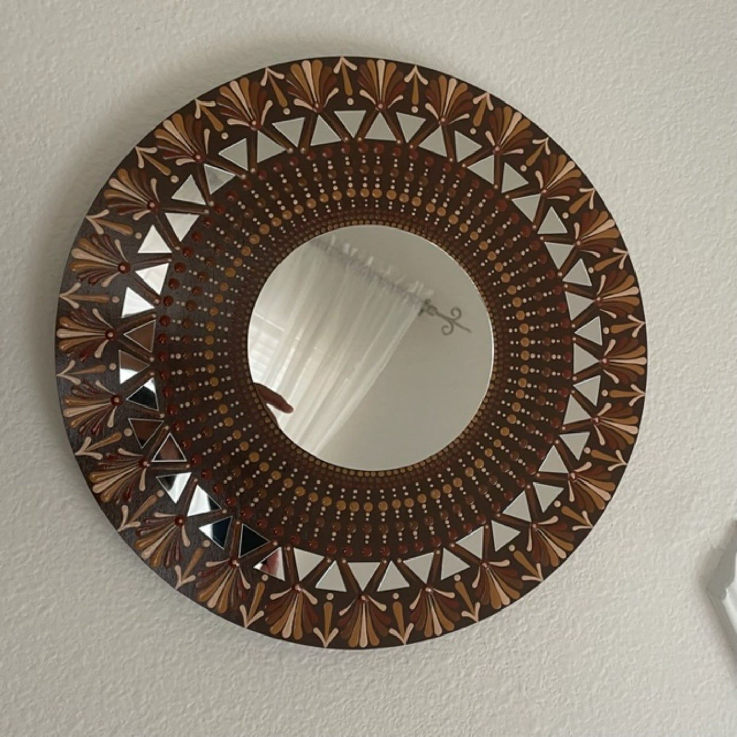 Marrón y bronceado espejo punto arte mandala pintura acrílica hecha a mano decoración de arte de pared