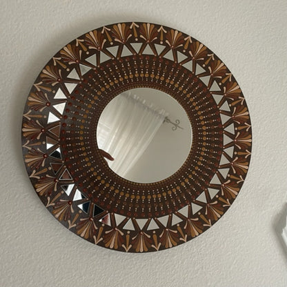 Marrón y bronceado espejo punto arte mandala pintura acrílica hecha a mano decoración de arte de pared
