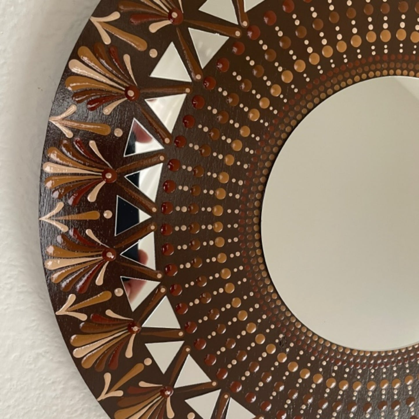 Marrón y bronceado espejo punto arte mandala pintura acrílica hecha a mano decoración de arte de pared