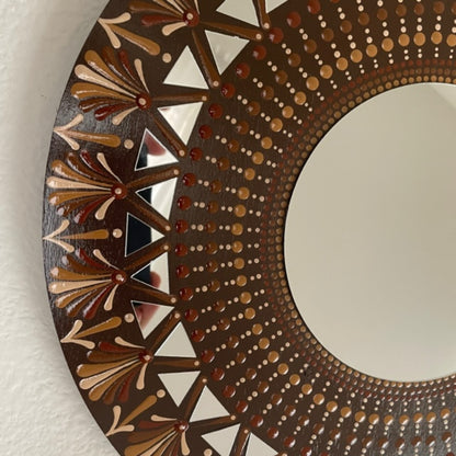 Marrón y bronceado espejo punto arte mandala pintura acrílica hecha a mano decoración de arte de pared