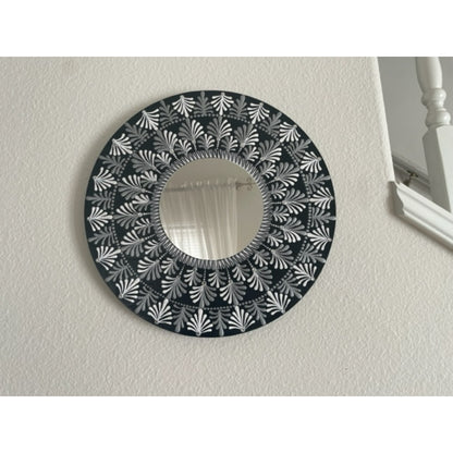 Wall Mirror Dot Art Silver White Mandala Handmade Acrylic Painting Home Decor