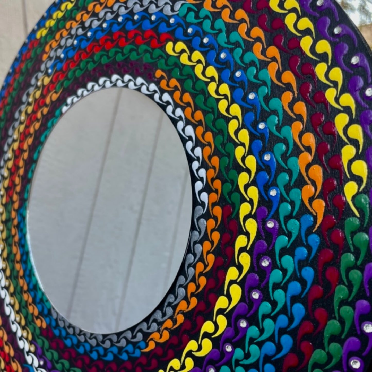 Espejo de pared decorativo, arte de puntos multicolor, Mandala, pintura acrílica hecha a mano, decoración del hogar