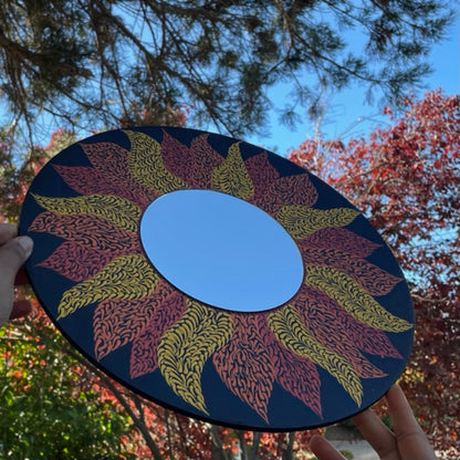 Espejo de pared de girasol Dot Art Swishes Mandala pintura acrílica hecha a mano