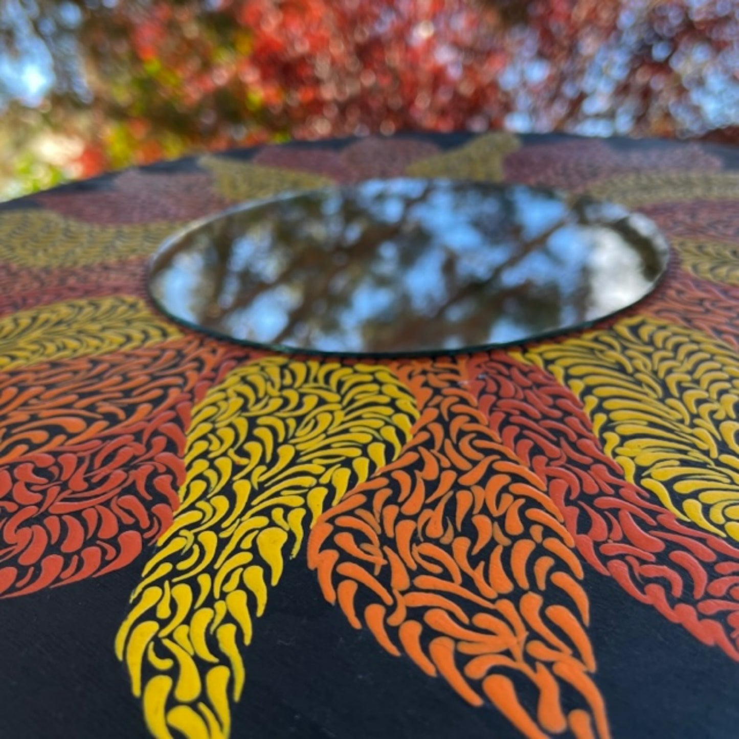 Espejo de pared de girasol Dot Art Swishes Mandala pintura acrílica hecha a mano